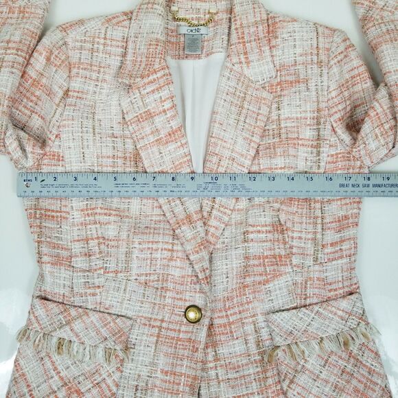 Cache Women's Tweed Blazer Jacket Beige/Pink/Orange 3/4 Sleeve Sz 6 EUC - Picture 6 of 8